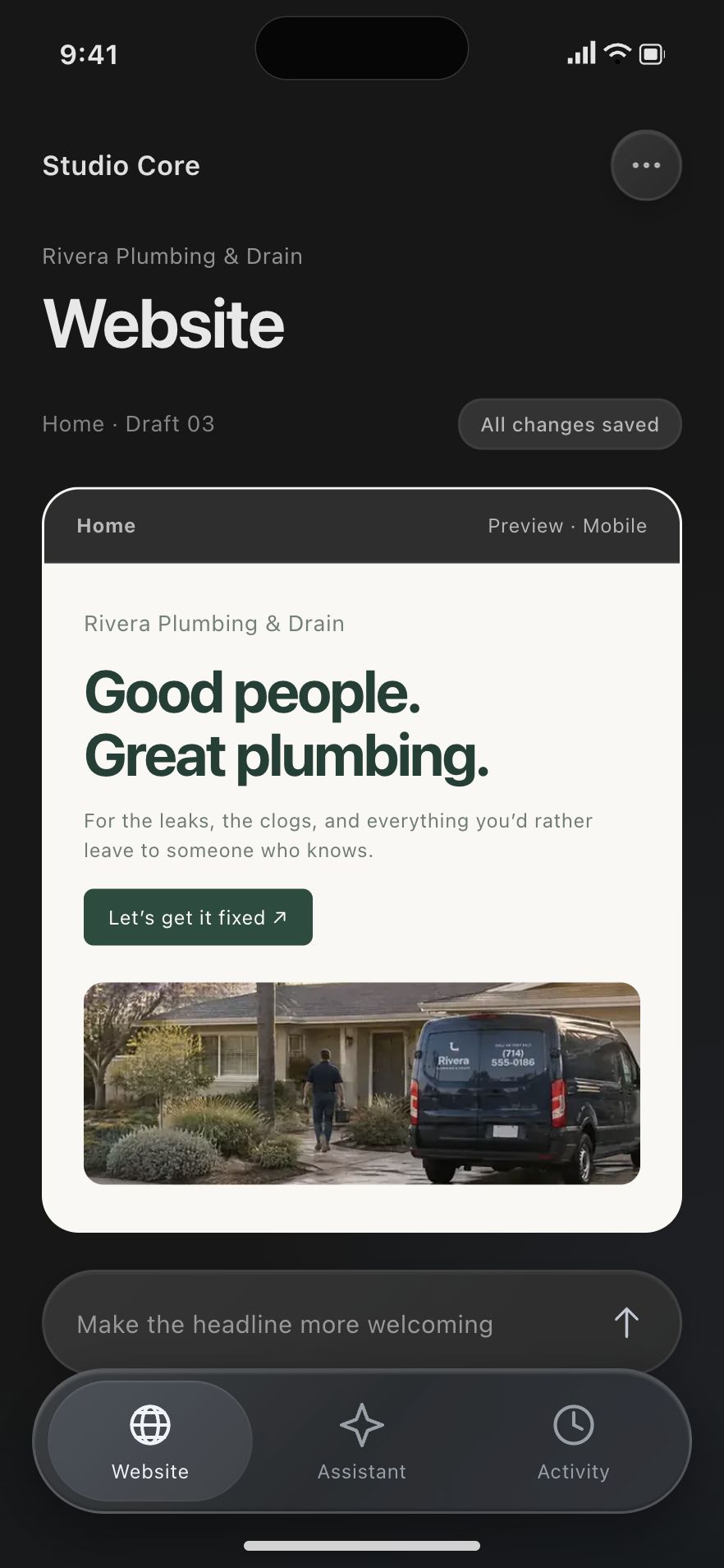 Studio Core website editing iPhone concept